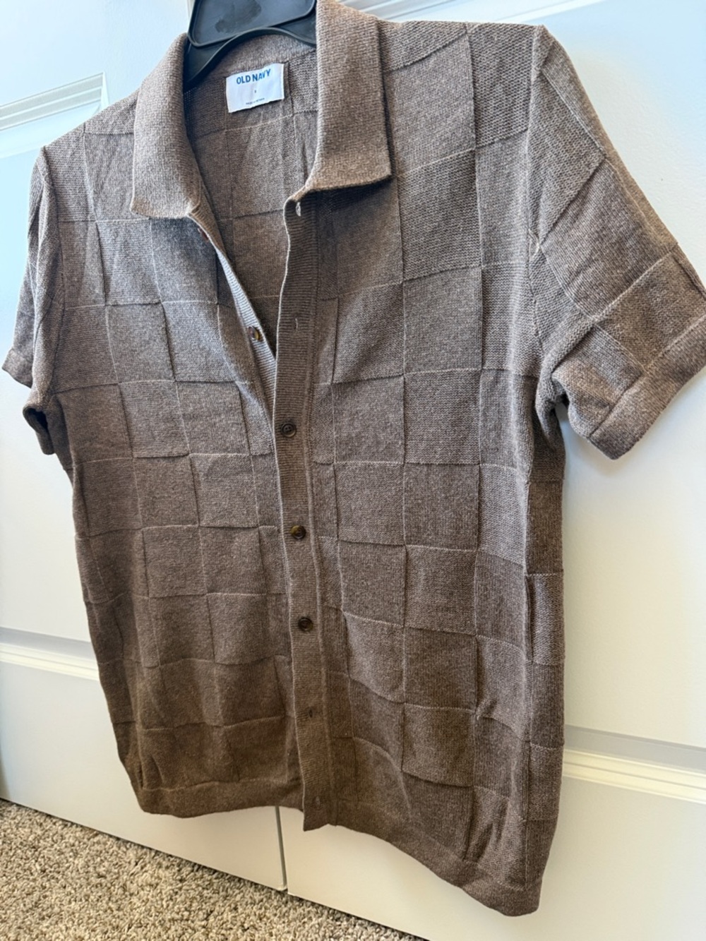 Old Navy Men's Brown Textured Short-Sleeve Button Polo